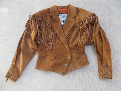 Chaqueta Winlit de gamuza con flecos para mujer pequeña Western puños con cordones botones de concho Foto 1 de 4