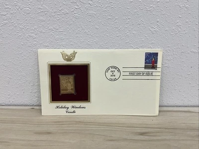 22kt Gold Cover Stamp Replica First Day of Issue Holiday Windows Candle 2016 - Image 1 of 3
