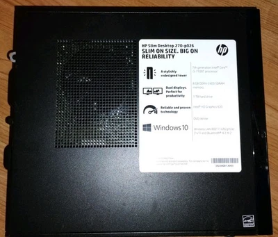 HP Slimline 270-p27cb Desktop PC, Intel i3-7100 3.9GHz, 8GB RAM, 1TB HDD, Win10H - Image 1 of 4