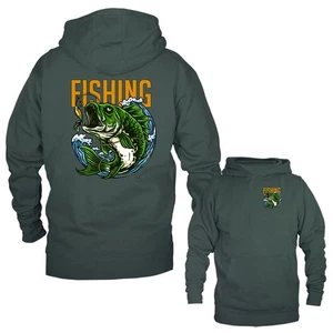 Hooked on Adventure Großmaul Barsch Angeln Outdoor Sport Pullover Hoodie - Bild 1 von 14