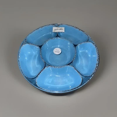 TOMMY BAHAMA Blue Melamine Snack Server Lazy Susan Spinning Chip Dip Veggies 15” - Image 1 of 4