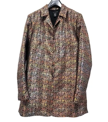 Jaqueta Blazer Feminina Silkland Antiga Tamanho M Floral Chamativa Metálica Brocado Hipster - Imagem 1 de 4