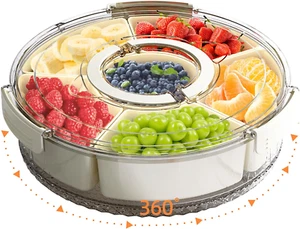 Divided Serving Tray with Lid and Handle, Stackable Snackle Box Container for Fr - Picture 1 of 12
