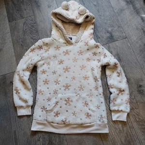 Star Ride Girls Ivory & Gold Snowflake Cozy  Hooded Pullover Size Small  - Picture 1 of 12