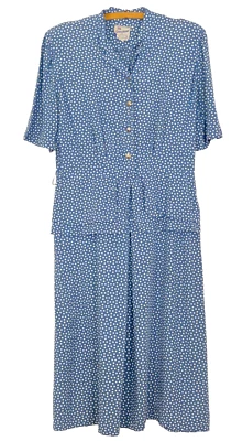 Vestido Vintage Años 40 Azul Lunares, Blanco Manga Corta Peplum Rayón Midi 38 M L Foto 1 de 4