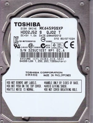 Toshiba MK6459GSXP HDD2J52 S QJ02 T fw: B0/GT102H 640GB SATA 2.5" 7206 - Image 1 of 2