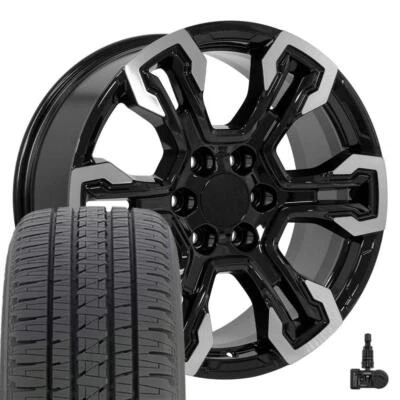 20" Black 14089 Wheels, Bridgestone Tires Set Fits Silverado Tahoe Suburban - Image 1 of 4