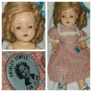 Antica BAMBOLA IDEALE 17" SHIRLEY TEMPLE*HA BISOGNO DI RIPOSO FAN CLUB SPILLA - Foto 1 di 11
