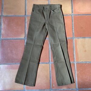 Vintage Levis Sta-Prest Bell Bottom Pants Sz 28x28 Big E Olive Brown Hippy Flare