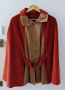Two colour, vintage style corduroy cape - beige and orange - Picture 1 of 3