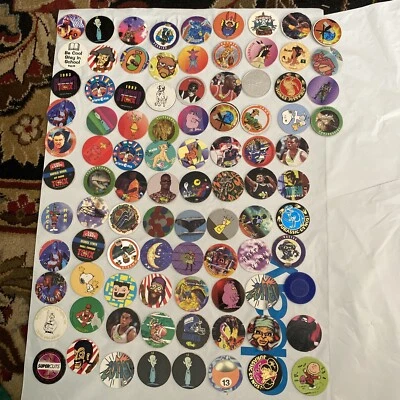Lot of 100 vintage Pogs - 90s Vintage Pogs Nba Nfl Power Rangers Lion Much More - Image 1 of 4
