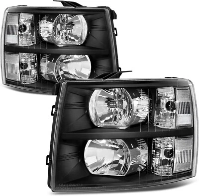Для 2007-2013 Chevy Silverado 1500 2500HD черный корпус фары комплект LH + RH - Изображение 1 из 4