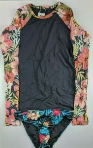 Billabong Wild Tropic Rashguard Swim Set, Black Multi, Big Kids Large - Picture 1 of 2