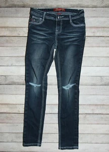 Seven 7 Girls Size 12 Dark Wash Skinny Blue Denim Distressed Jeans  - Picture 1 of 12