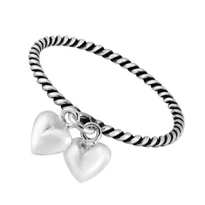 Adorable anillo de plata de ley con banda retorcida colgante corazones gemelos-8 - Imagen 1 de 5