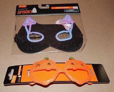 Halloween Costume Half Mask Cat Sequin & Glitter Glasses Pumpkins 119R - Image 1 of 2