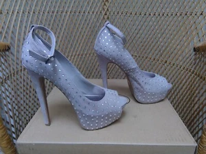 Wild Pair Nude Suede Rhinestone Open Toe Platforms with Removable Strap 8.5 - Picture 1 of 7