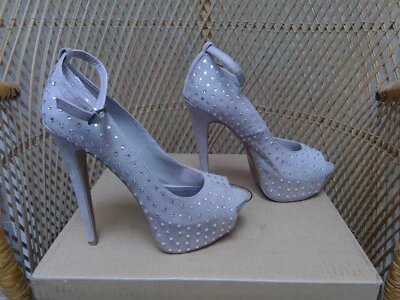 Wild Pair Nude Suede Rhinestone Open Toe Platforms with Removable Strap 8.5 - Image 1 of 4