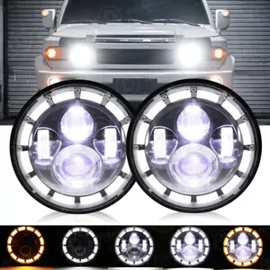 Pair 7inch Round LED Headlights Combo Halo Angel Eyes For FJ Cruiser 2007-2014 - Picture 1 of 12