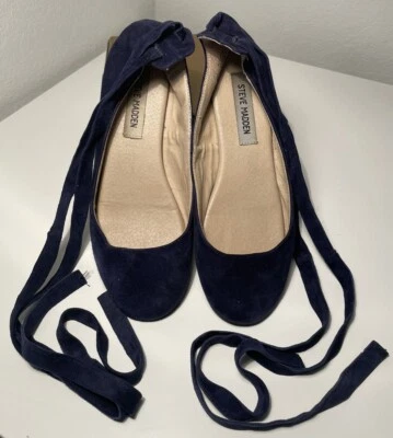 Steve Madden 7M Bloome Navy Blue Suede Lace Up Tie Flat Shoes - Image 1 of 4
