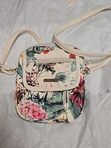MultiSac White Elegant Floral Print Crossbody Handbag Purse 9.5" - Picture 1 of 12