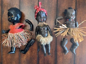 VTG African Black Dolls Set Of 3 10” And Celluloid Germany & Africa & England - Picture 1 of 8
