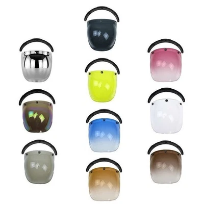 Motorcycle 3-Snap Flip Up Bubble Visor for Open Face Half Helmet Wind Shield