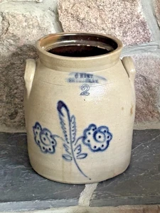 Antique Crock C. Hart Sherburne, NY 2 Gallon Stoneware Jar with Floral Design - Picture 1 of 12