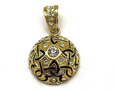 Modeschmuck Anhänger, Vergoldet, Muster, simulierte Diamanten, Rund, 46 mm lang - Bild 1 von 3