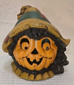 Vtg Halloween Ceramic Scarecrow Head Lights On Off Switch Hand Painted 9" T - Picture 1 of 7