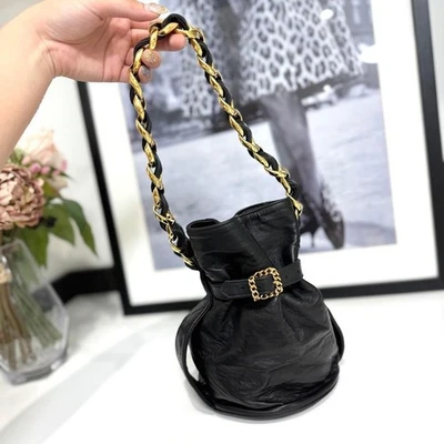 CHANEL matelass lambskin drawstring chain shoulder bag black Gift Present 1109b - Image 1 of 4