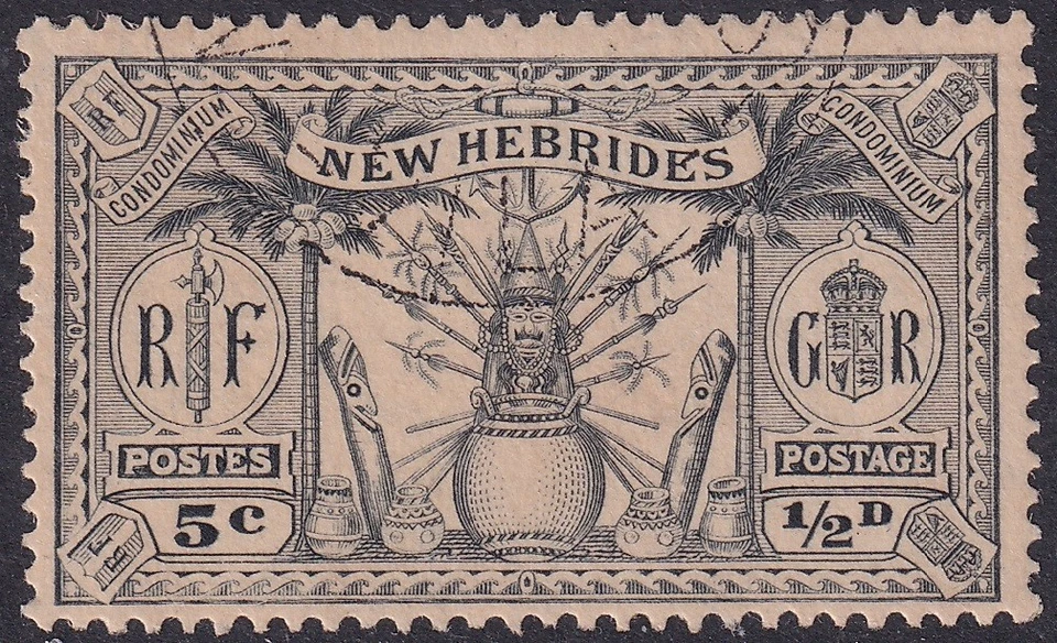 New Hebrides 1925 New Idols. ½d. Black, Script CA wmk. Used. - image 1 of 1