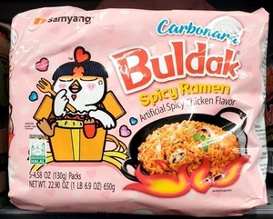 Buldak Samyang Spicy Chicken Noodle Carbonara Flavor Ramen, 4.58 oz, 5 Pack New - Picture 1 of 1