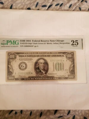 1934 $100 Federal Reserve*STAR*note-fr.2152-Gdgs*-(Chicago) PMG Very Fine 25 - Image 1 of 3