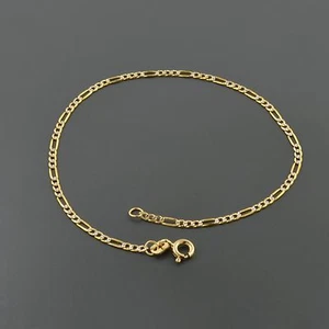 14K TWO TONED 1.85MM PAVE FIGARO LINK 7.5" INCH BRACELET - Picture 1 of 2
