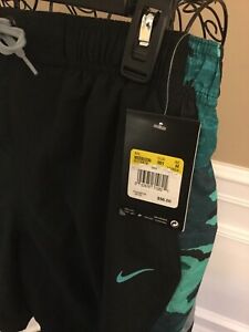 NEW NIKE Mens Size MED Black Green Camo Side SWIM Trunks Shorts - $56