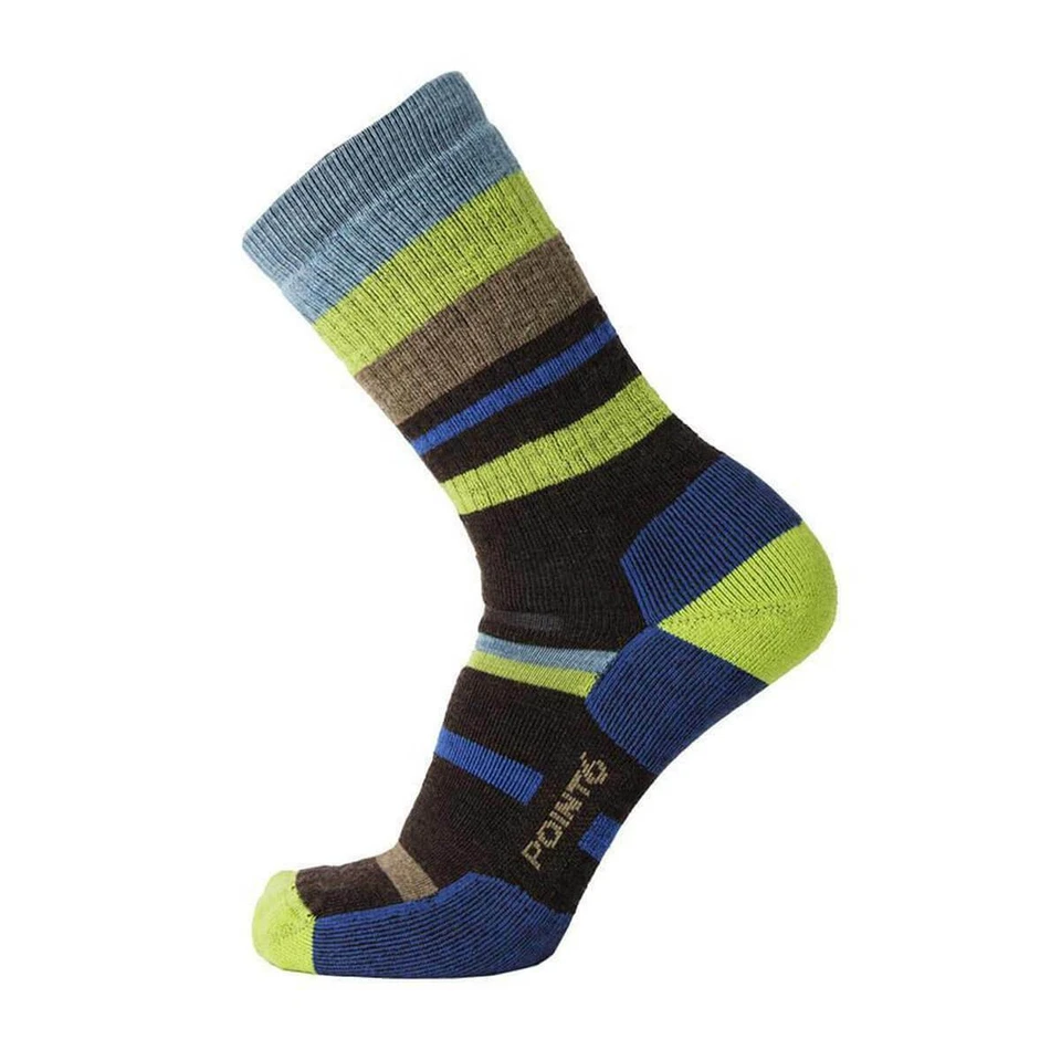 Point6 2567-203-06 Hiking Mixed Stripe Medium Crew Socks Chestnut/Lime Medium