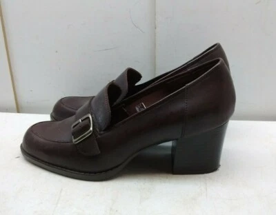 Merona Brown Leather Slip On Monk Strap Heel Pump Buckle Dress Women Shoes 8M 39 - Image 1 of 4