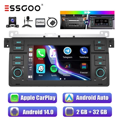 7" 2+32G Carplay Android 14 Autoradio GPS RDS Für BMW 3er E46 318 320 325 M3 MG - Bild 1 von 4