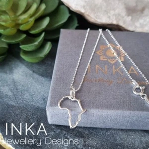 925 Sterling Silver 18" Ball Bead Necklace with AFRICA pendant INKA - Picture 1 of 4