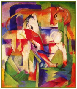 Franz Marc's Elephant Horse Cow Counted Cross Stitch Chart Pattern - Picture 1 of 4