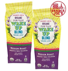 2 Packs Trader Joe's Organic Fair Trade Wake Blend Ground Coffee Medium 14oz - Picture 1 of 3
