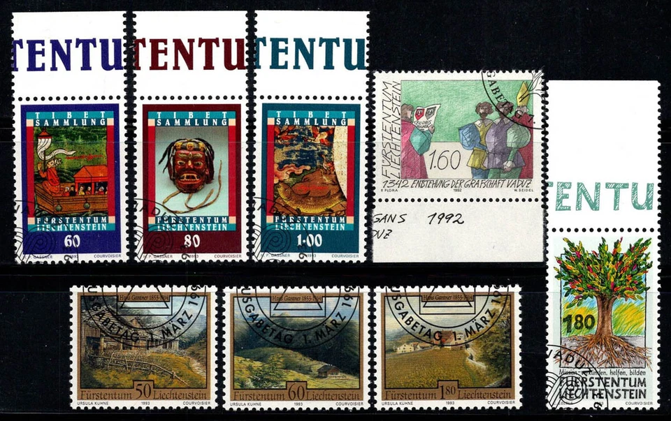 Liechtenstein 1992-93 Used 100% Tibet, Gantner paintings, Tree... - Image 1 of 1