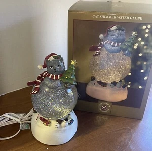 Cat Kitten Shimmer Water Globe Lights Up Dillards Trimming Christmas 8” - Picture 1 of 3