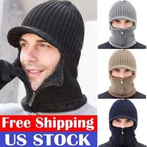 Hombres Invierno Cálido Sombrero Tejido Visera Gorro Forrado de Vellón Billed Gorro con Ala Gorra - Imagen 1 de 16