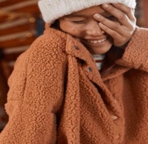 Aerie Womens Quarter Snap Teddy Fleece Pullover Sweatshirt Burnt Orange Sz Small - Picture 1 of 13