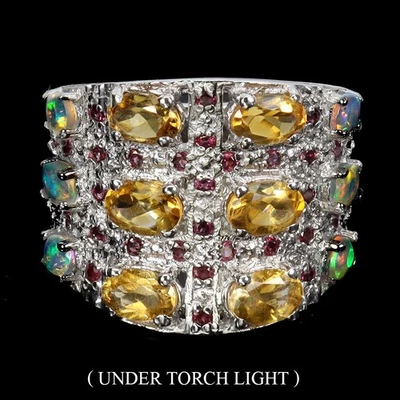 925 Sterling Silver Ring Oval Citrine 6x4mm Fire Opal Garnet Gemstone Jewelry - Image 1 of 4