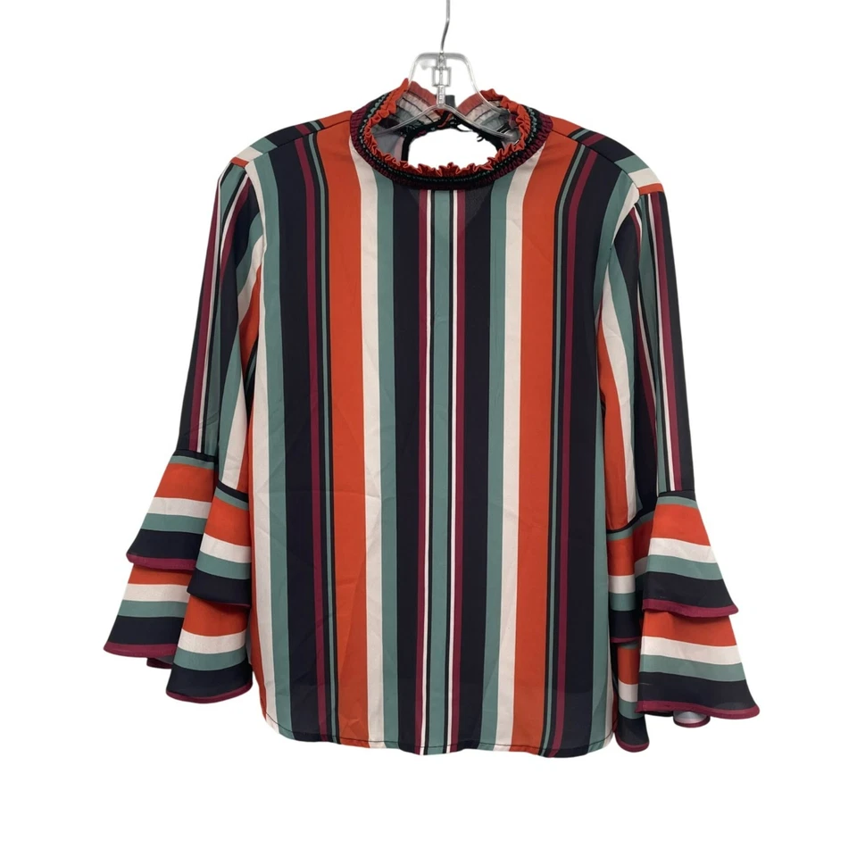 Blusa listrada feminina Jealous Tomato manga longa gola simulada tamanho pequeno - Imagem 1 de 4