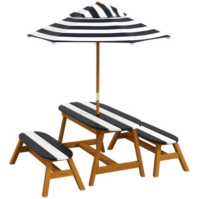 Wooden Kids Table and Chair Set Outdoor with Removable Umbrella for 3-8 Years - Image 1 of 4