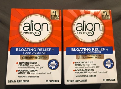 New Lot Of 2 Align Probiotics Bloating Relief + Digestion 28x2 56 Caps 8/2026 - Image 1 of 4